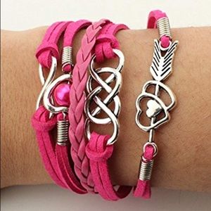 💗 Pink Woven Leather Braided Infinity Bracelet